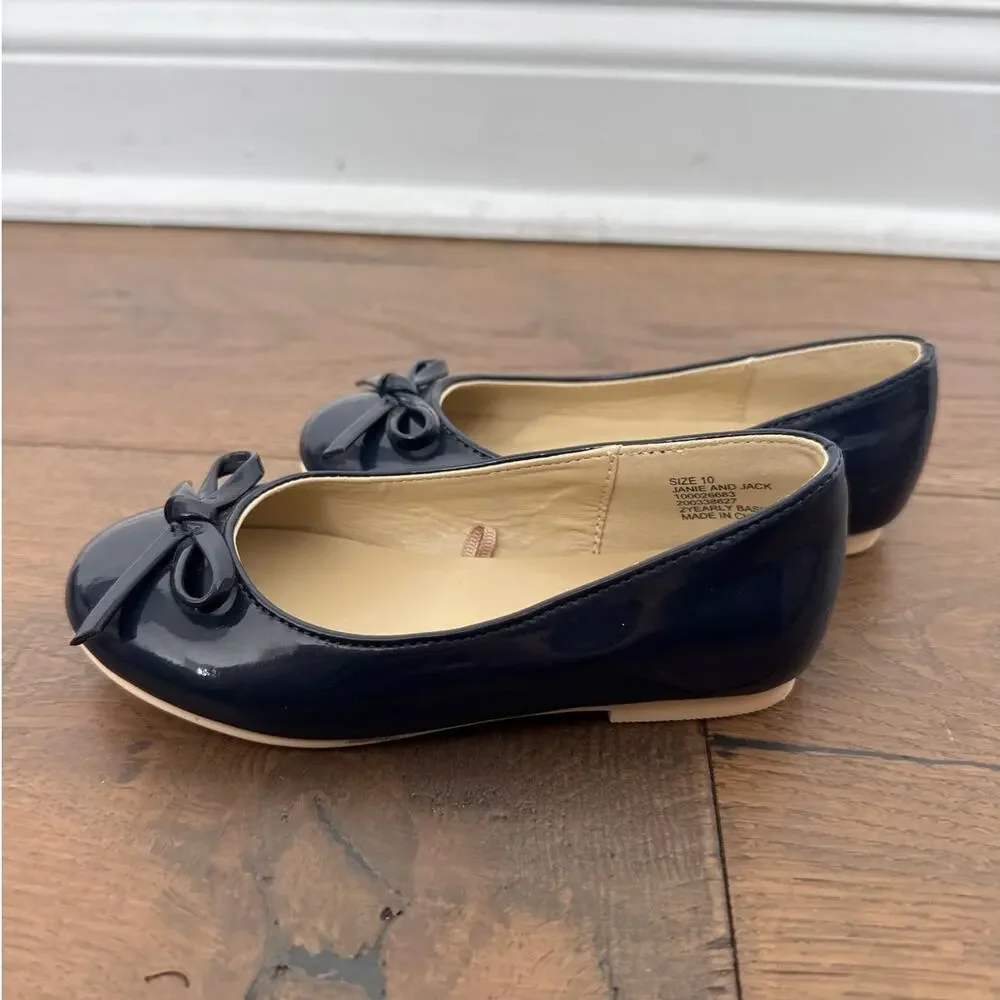 Janie and Jack Patent Bow Ballet Flats Shoes Navy Blue Girls Size 10